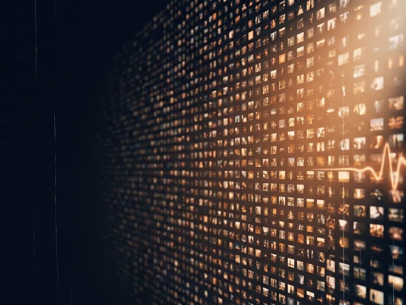 Audio description at scale — a wall of video frames with a narration wave